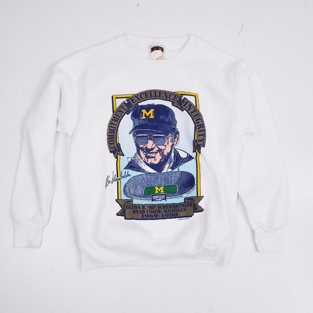 Bo Schembechler Sweatshirt Michigan Wolverines Adult Med USA White Vintage 80s